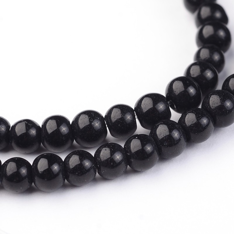 PandaHall Glass Round Beads Strands, Black, 4x3mm, Hole: 1mm; about 99pcs/strand, 11.8" Glass Round Black