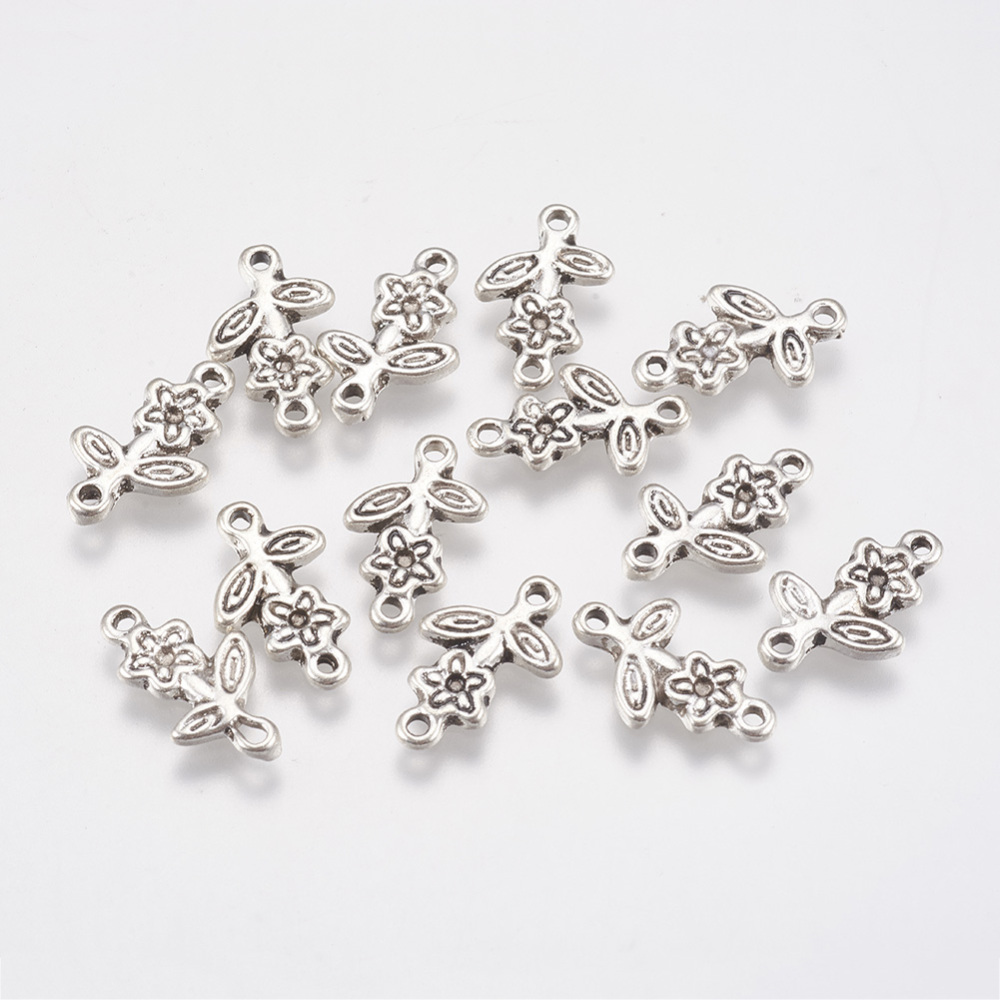 PandaHall Tibetan Style Flower Enamel Settings, Links, Antique Silver, Lead Free and Cadmium Free, 16mm long, 7mm wide, 1.5mm thick hole...