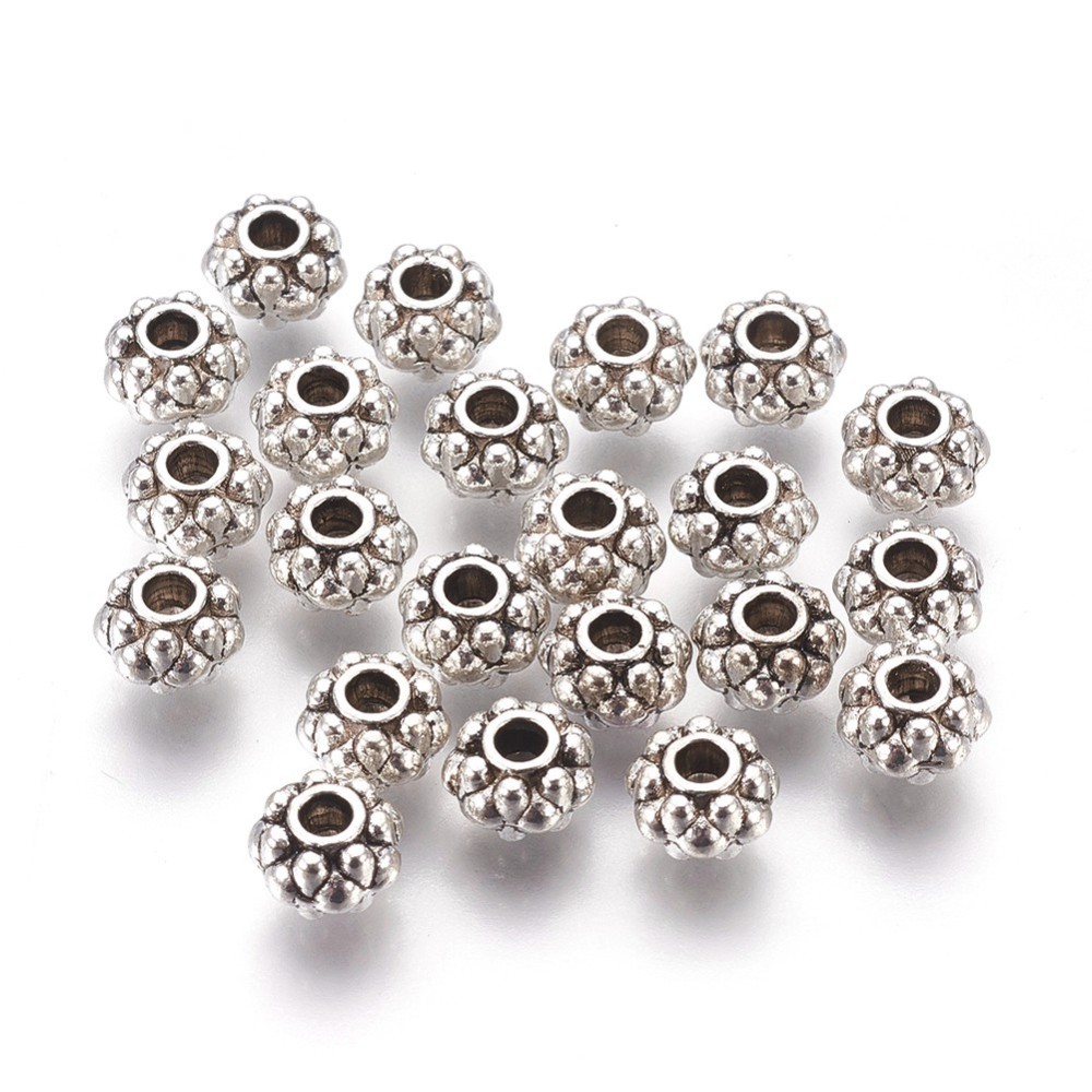 PandaHall Tibetan Style Bead Spacers, Lead Free & Nickel Free & Cadmium Free, Roundelle, Antique Silver, about 6.5mm in diameter, 4.5mm long...