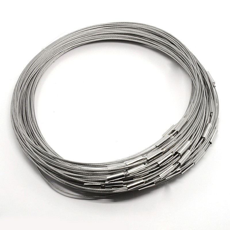 PandaHall Necklace Loop with Brass Clasps, Made of Steel Wire, Gray, 17.5"; 1mm Steel Gray
