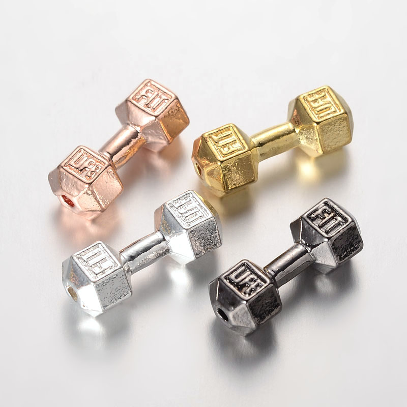PandaHall Dumbbell Alloy Beads, Mixed Color, 21x8mm, Hole: 2mm Alloy Sports Goods
