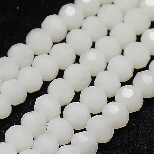 PandaHall Imitation Jade Glass Beads Strands, Faceted, Round, White, 4mm, Hole: 1mm; about 100pcs/strand, 13.7" Glass Round White
