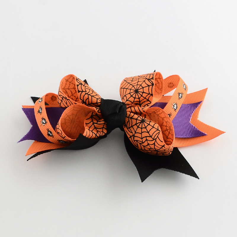 PandaHall Halloween Grosgrain Bowknot Alligator Hair Clips, with Iron Clips, Platinum, DarkOrange, 90x135mm Polyester Orange