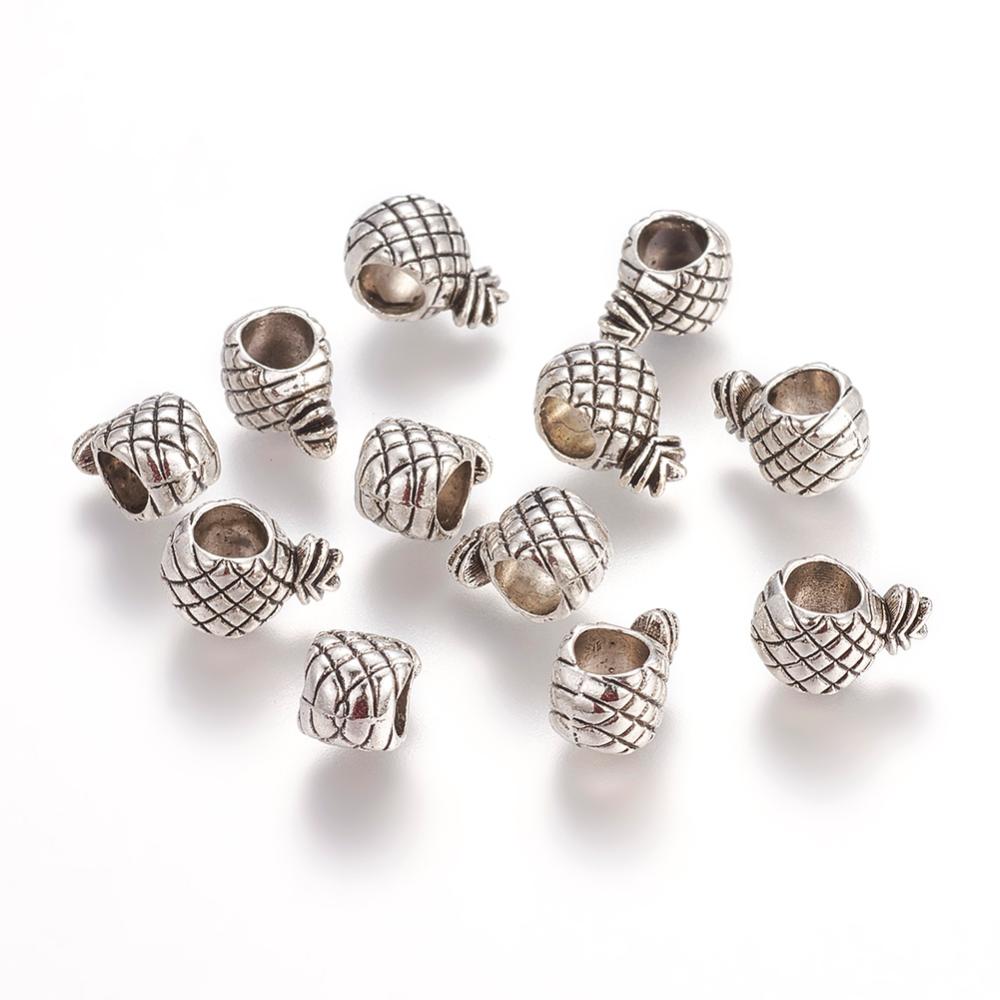 PandaHall Tibetan Style European Beads, Large Hole Beads, Lead Free & Cadmium Free, Pineapple, Antique Silver, 12x7x6mm, Hole: 5mm Alloy...