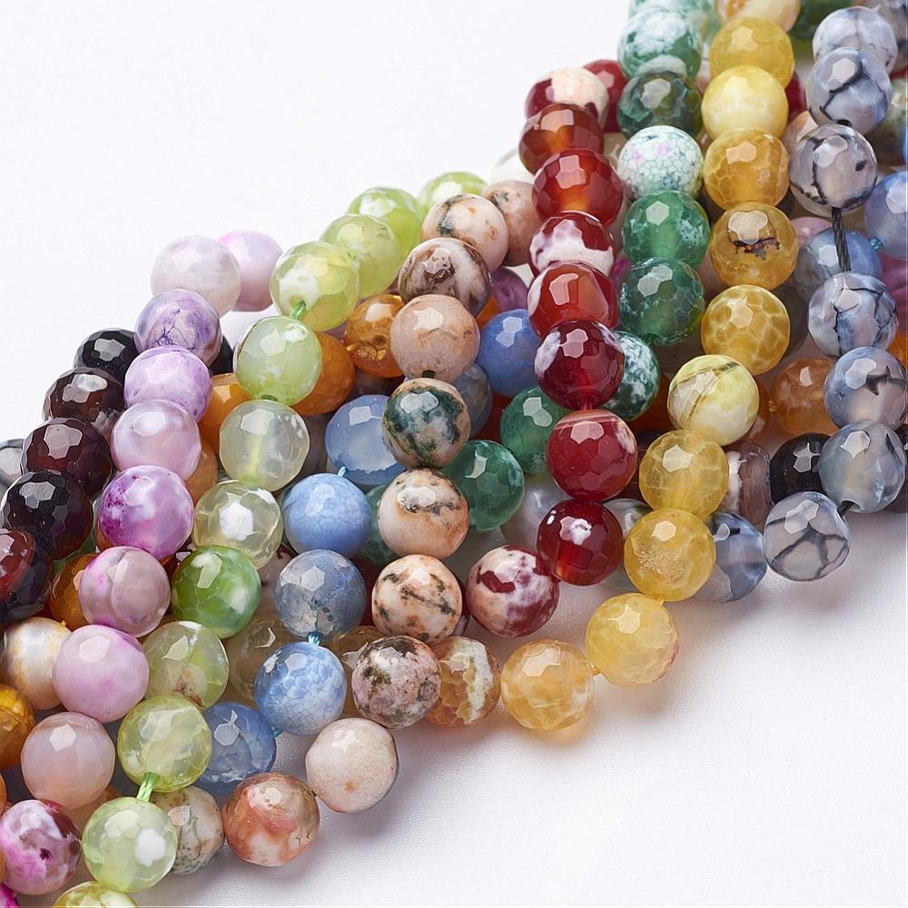 PandaHall Natural Fire Agate Beads Strands, Dyed, Faceted, Round, Mixed Color, 8mm, Hole: 1mm Fire Agate Round Multicolor