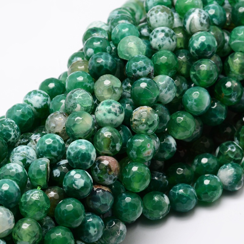PandaHall Dyed Natural Agate Faceted Round Beads Strands, Green, 10mm, Hole: 1mm; about 38pcs/strand, 14.5" Natural Agate Round Green