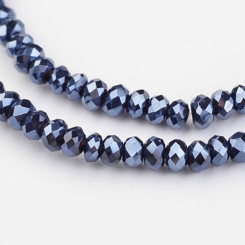PandaHall Electroplate Glass Beads Strands, Faceted Rondelle, Hematite Plated, 3x2mm, Hole: 1mm; about 202pcs/strand, 17'' Glass Rondelle