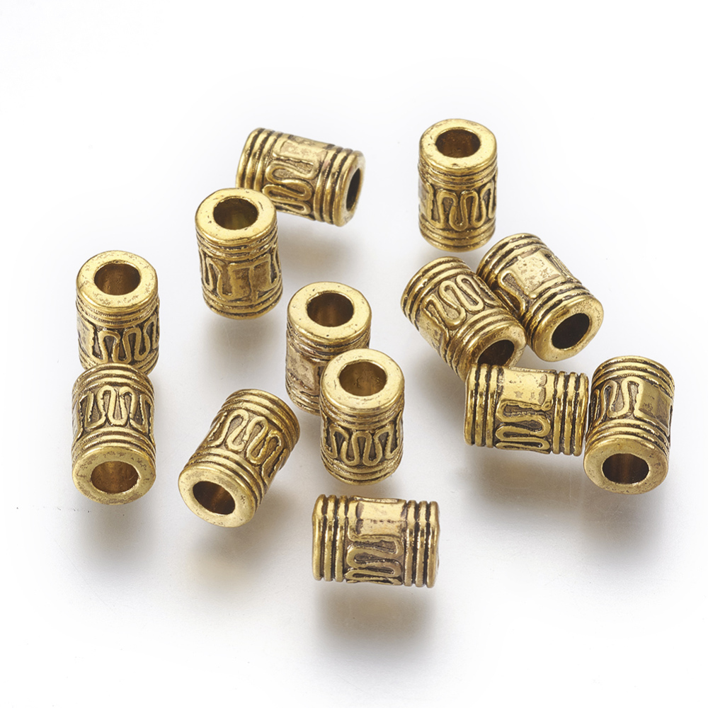 PandaHall Tibetan Style Beads, Antique Golden Color, Lead Free & Cadmium Free, Column, Size: about 7mm in diameter, 10mm long, hole: 4mm...