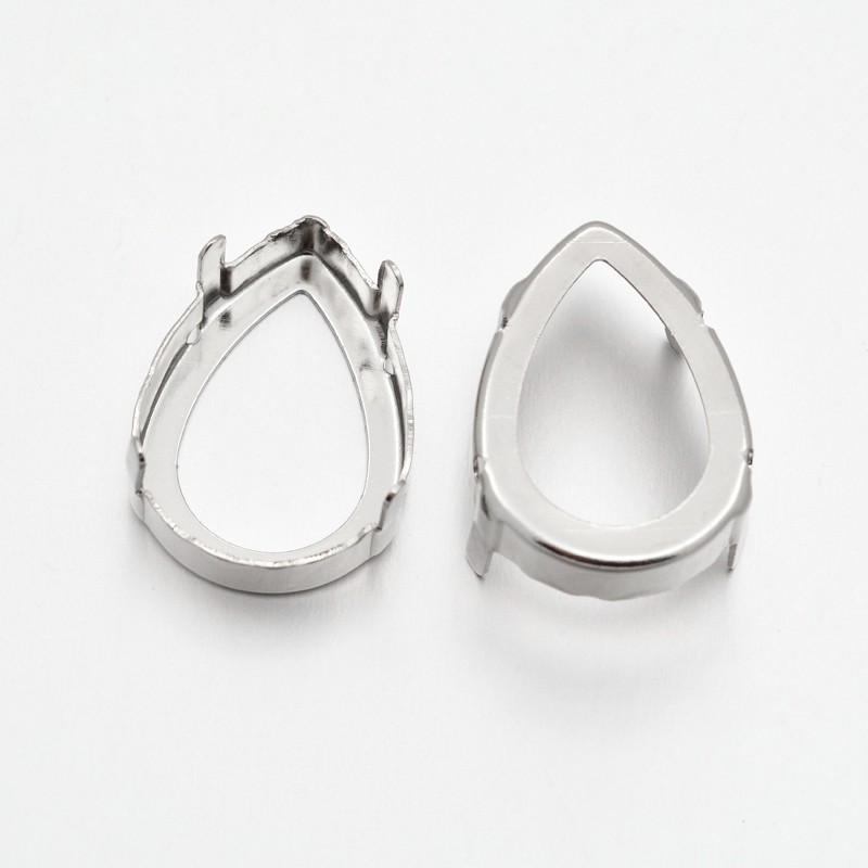 PandaHall Flat Drop Brass Rhinstone Claw Settings, Open Back Bezel, Within the Error Range of 1mm, Platinum, 25x18x0.4mm; Fit for 18x25mm...