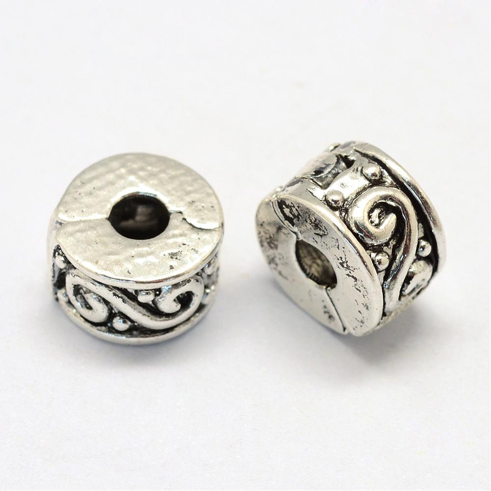 PandaHall Alloy European Style Clasps, Column, Antique Silver, 9x6mm, Hole: 3mm Alloy Column