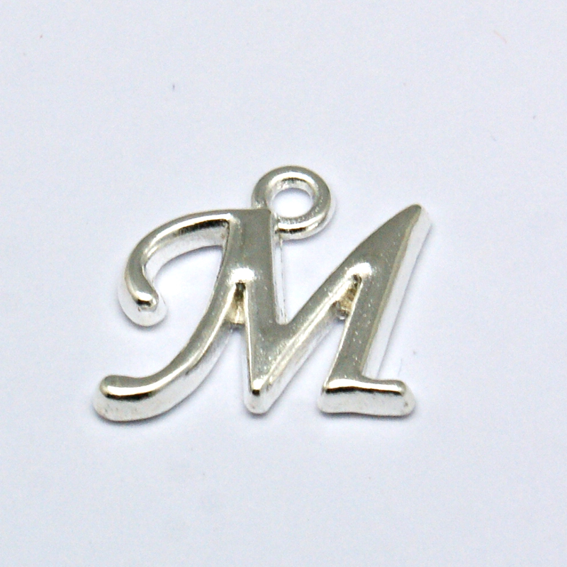 PandaHall Tibetan Style Alloy Letter Charms, Letter.M, 13x13x1.5mm, Hole: 1mm Alloy Alphabet