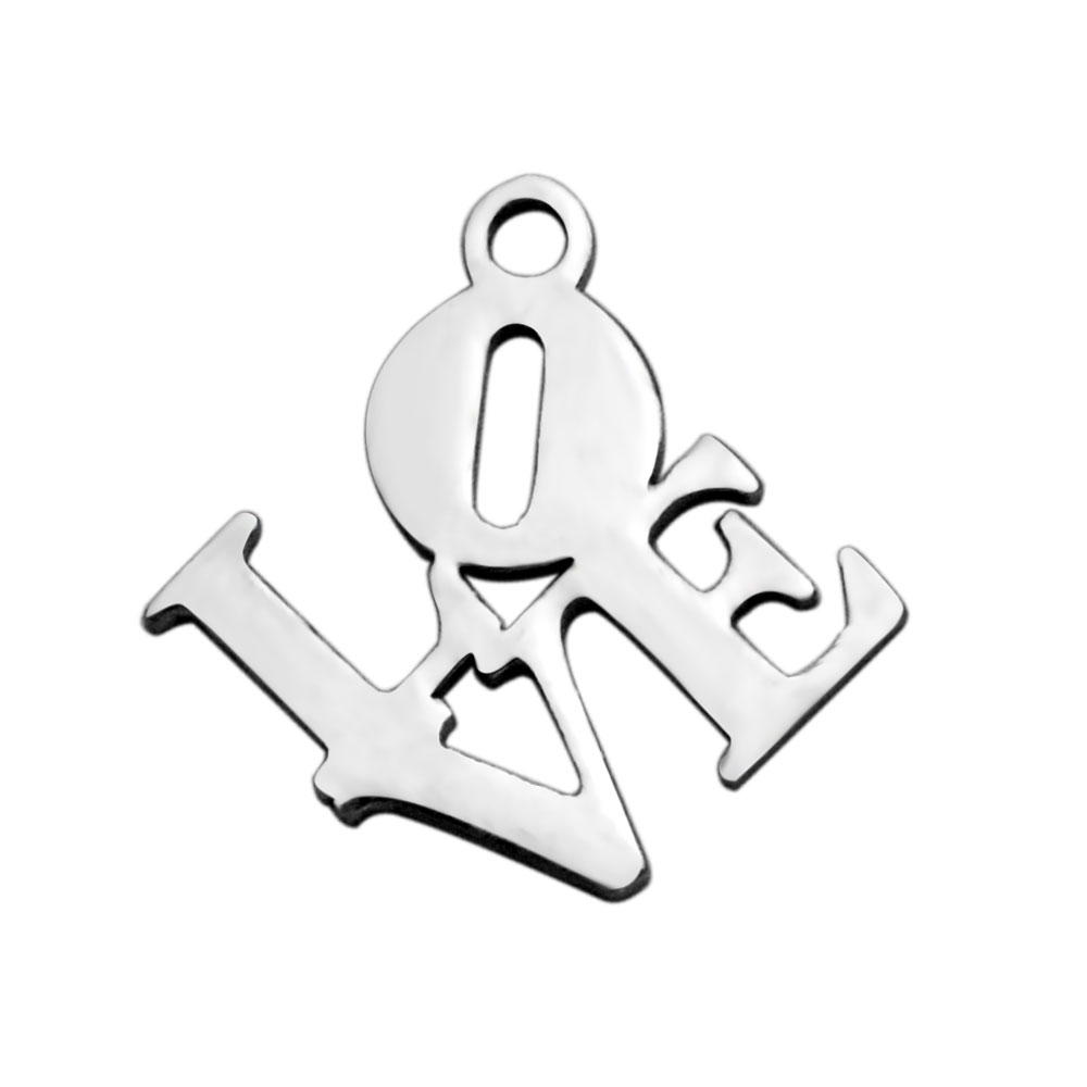 PandaHall 304 Stainless Steel Pendants, Word Love, Stainless Steel Color, 13x13x1mm, Hole: 1.5mm Stainless Steel Word