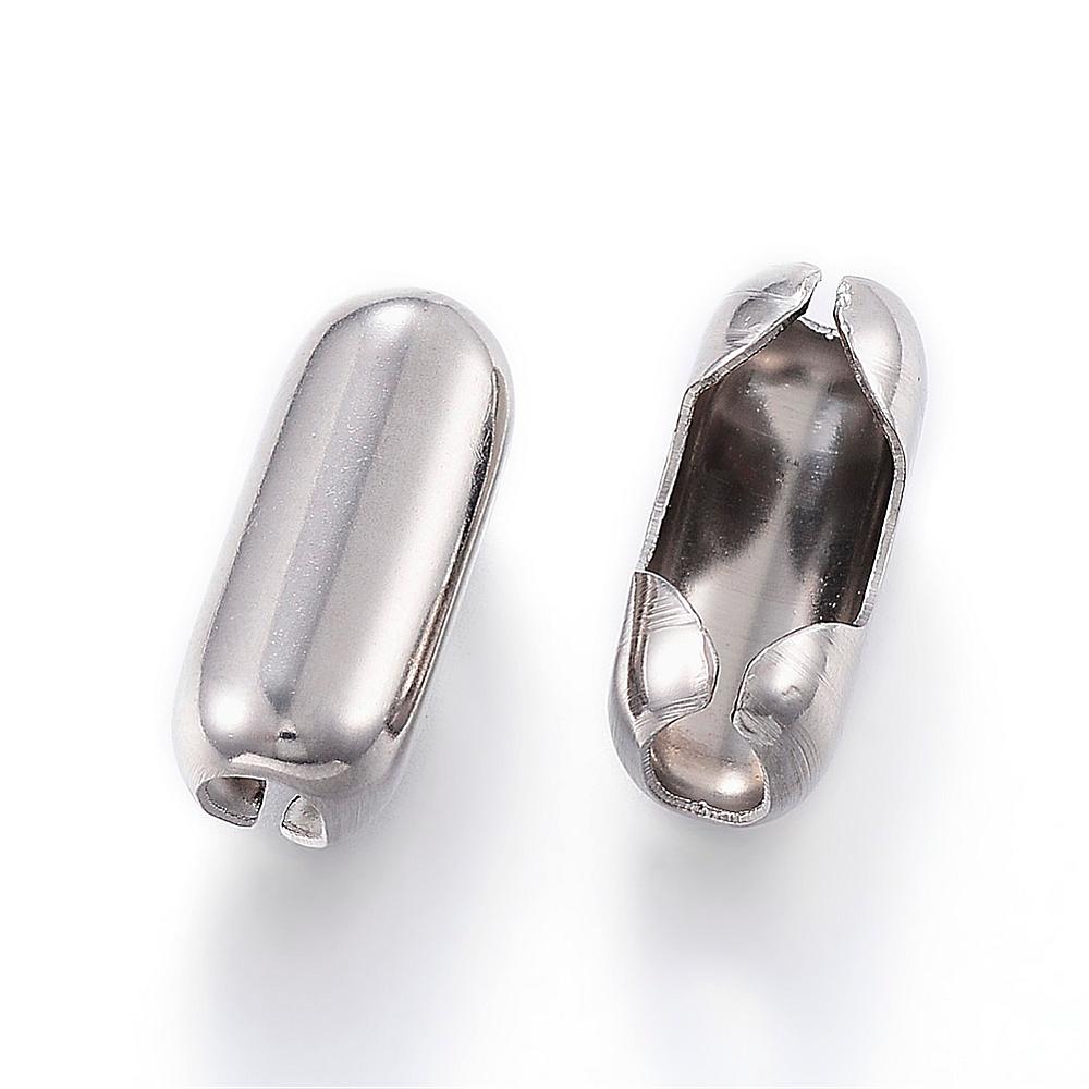 PandaHall 304 Stainless Steel Ball Chain Connectors, Stainless Steel Color, 13x6mm, Hole: 2.5mm; Fit 4.5mm Chain Stainless Steel