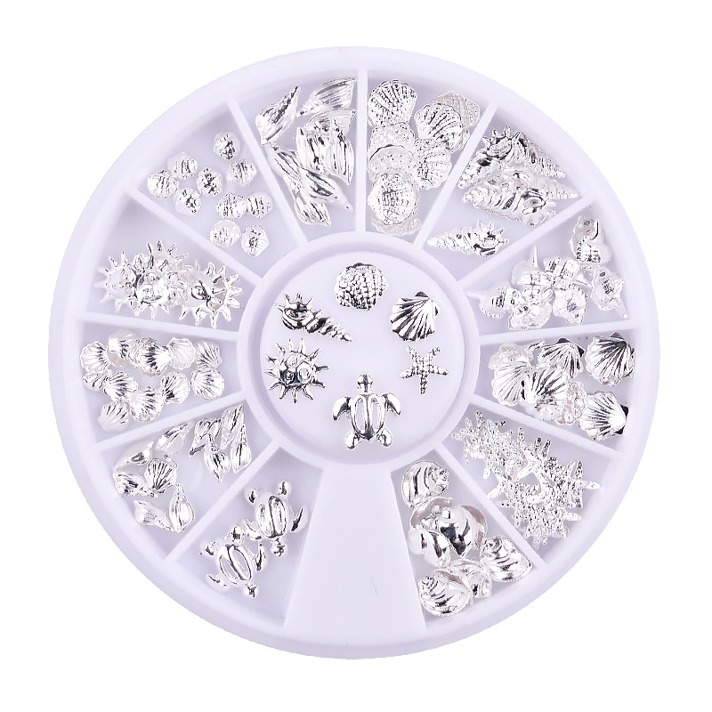 PandaHall Ocean Series Alloy Nail Art Decorations, Sea World, Mixed Shapes, Silver, 0.6~2.5x0.7~2.1mm Alloy Mixed Shapes Silver