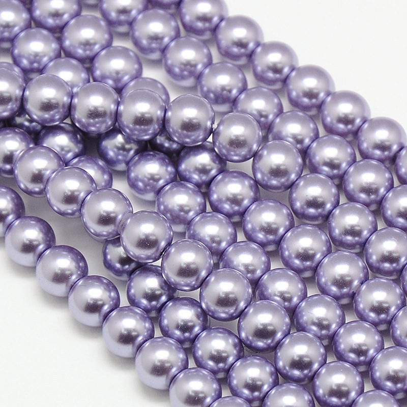 PandaHall Environmental Dyed Glass Pearl Round Bead Strands, Cotton Cord Threaded, Lilac, 8mm, Hole: 0.7~1.1mm; about 52pcs/strand, 15"...