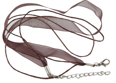 PandaHall Jewelry Making Necklace Cord, with 2 Threads Waxed Cord, Organza Ribbon and Iron Findings, Brown, 17" Waxed Cotton Cord Brown