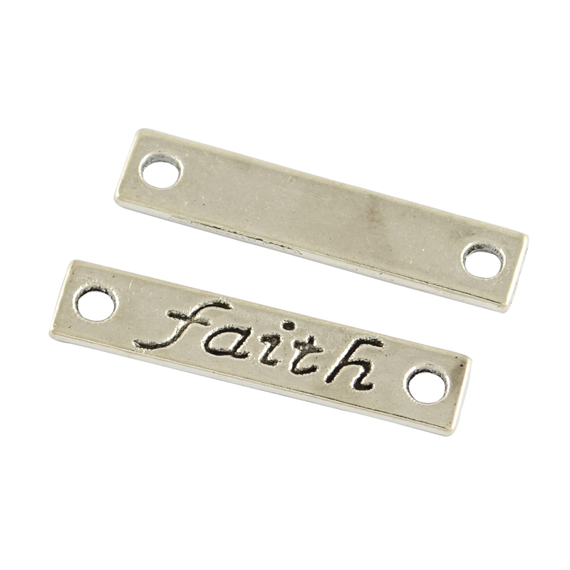 PandaHall Tibetan Style Alloy Rectangle with Faith Links, Lead Free & Nickel Free, Antique Silver, 5x25x1mm, Hole: 2mm Alloy Rectangle