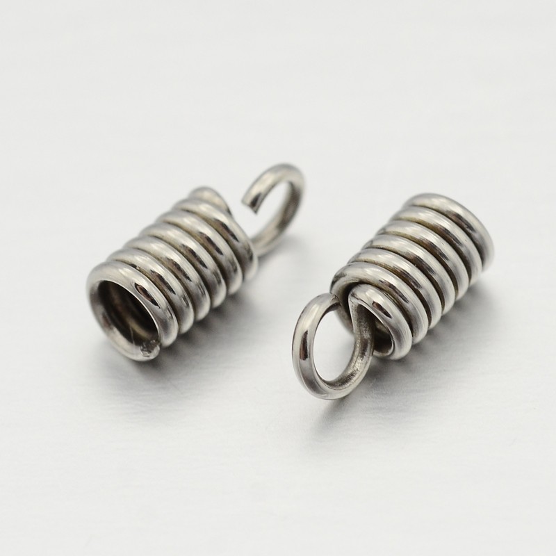 PandaHall 304 Stainless Steel Terminators, Cord Coil, Stainless Steel Color, 8x3.5mm, Hole: 2mm Stainless Steel