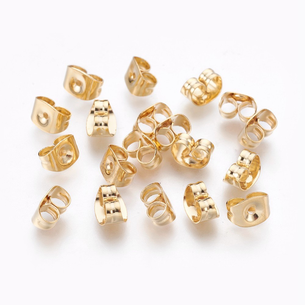 PandaHall 304 Stainless Steel Ear Nuts, Golden, 6x4.5x3.5mm, Hole: 1mm Stainless Steel