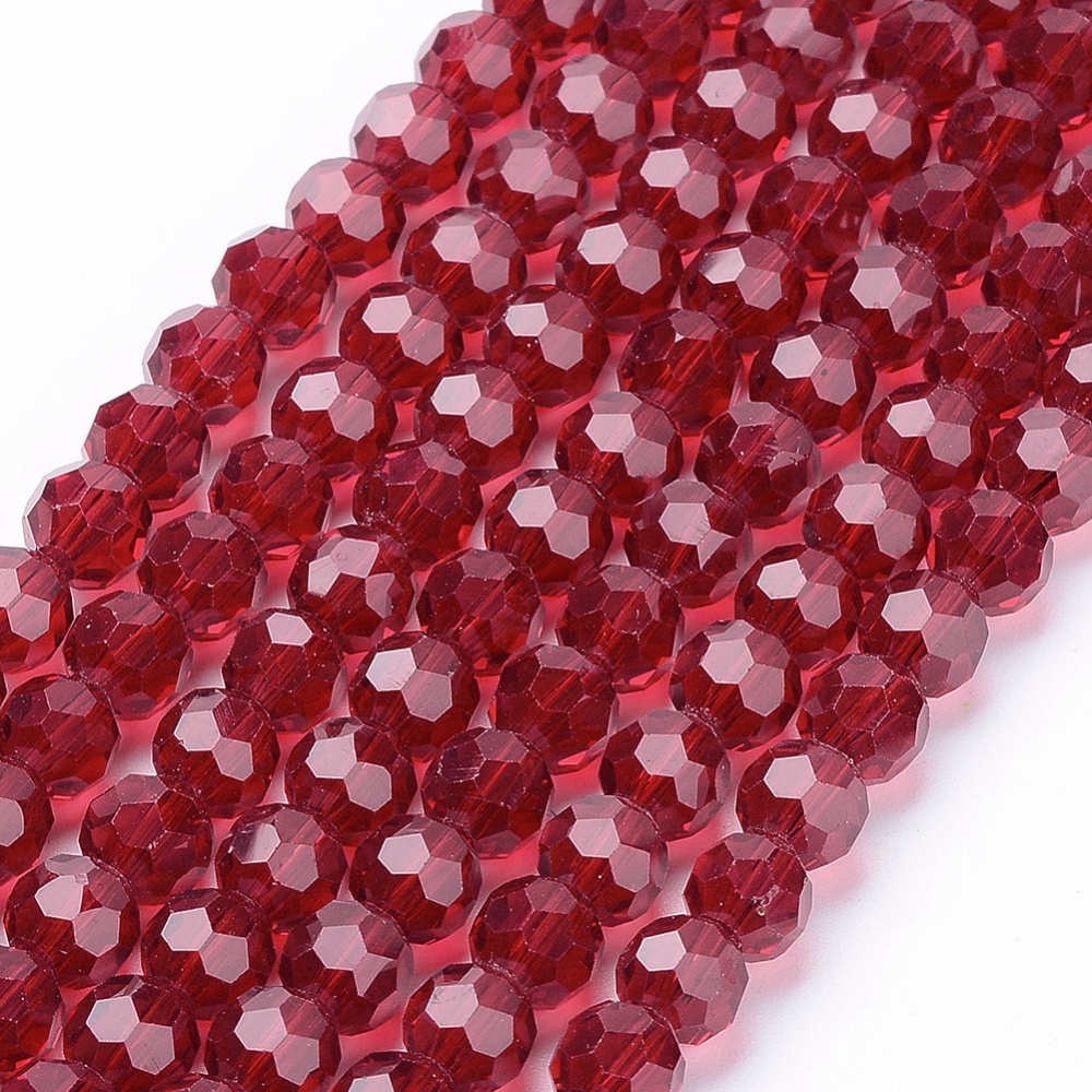 PandaHall Faceted Glass Round Beads Strands, DarkRed, 6mm, Hole: 1mm; about 100pcs/strand, 22.6" Glass Round Red