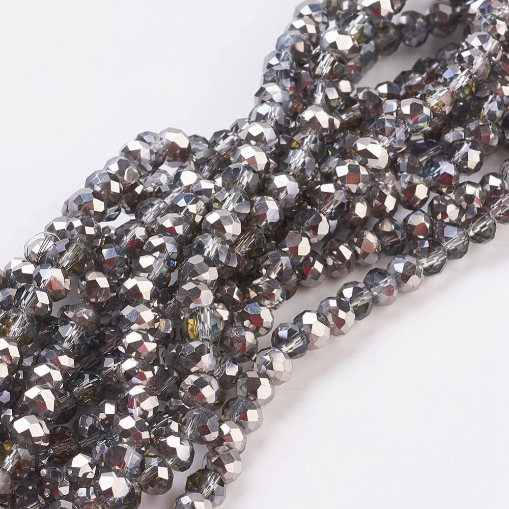 PandaHall Electroplate Glass Faceted Rondelle Beads Strands, Half Plated, LightGrey, 4x3mm, Hole: 1mm; about 140pcs/strand, 16.5" Glass...