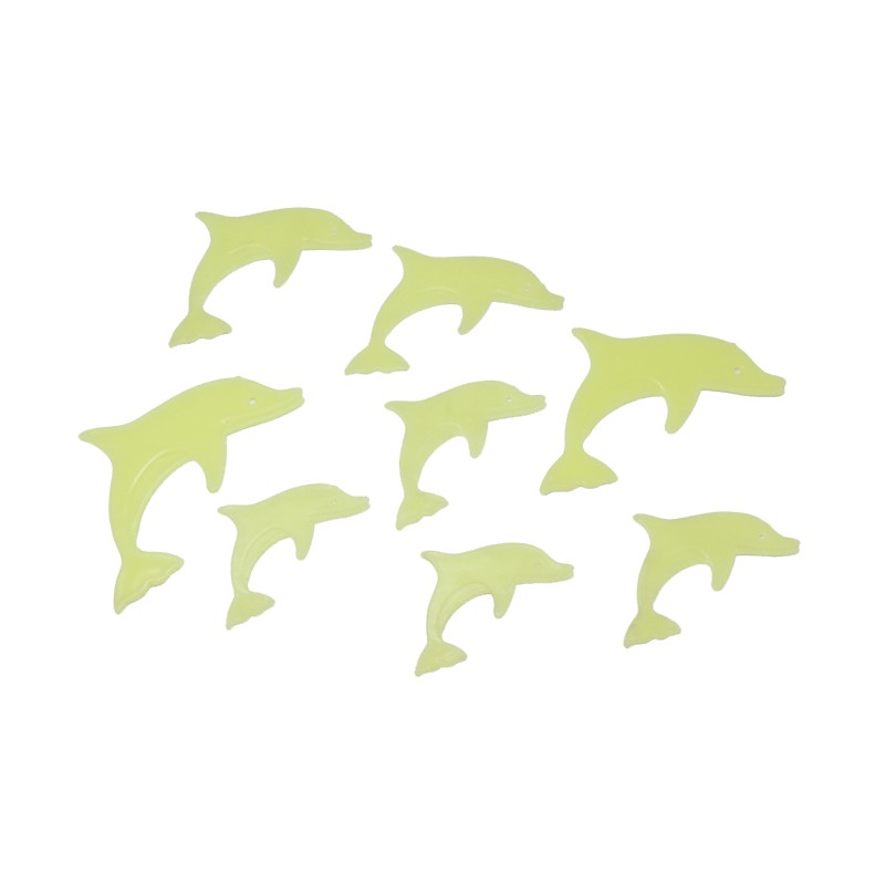 PandaHall Kids Baby Room Wall Decorations Glow in the Dark Plastic Dolphin Stickers, Fluorescent Toys, PaleGreen, 65~97x33~52x2mm; 8pcs/bag...