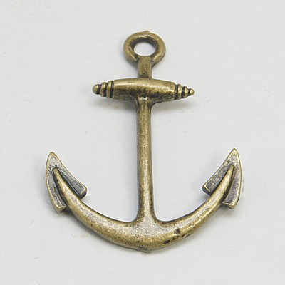 PandaHall Alloy Pendants, Anchor, Nickel Free, Antique Bronze, 32x24.5x2mm, Hole: 3mm Alloy Anchor & Helm