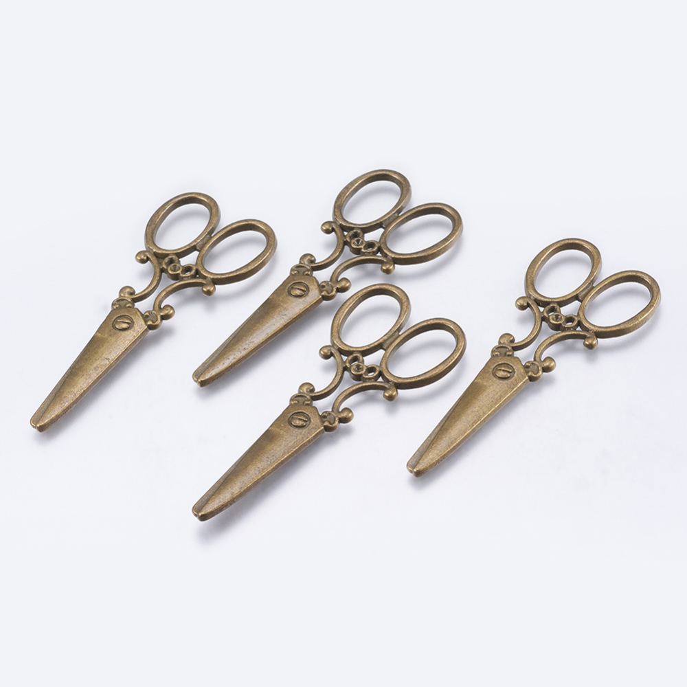 PandaHall Tibetan Style Alloy Pendant Rhinestone Settings, Scissor, Lead Free & Cadmium Free & Nickel Free, Antique Bronze, 60x25x2mm, Hole...