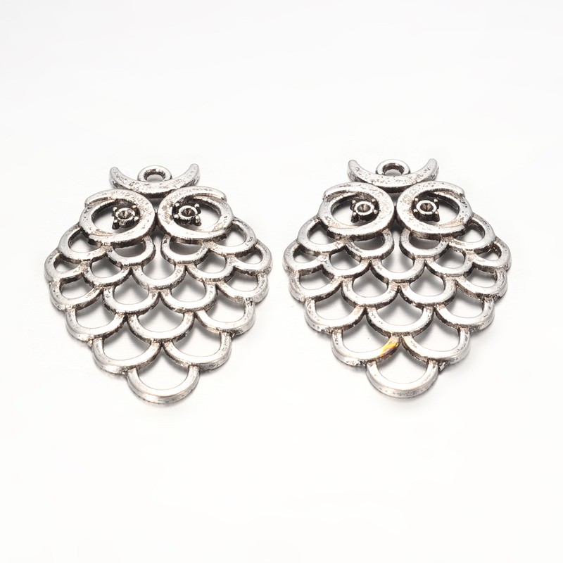 PandaHall Antique Silver Owl Alloy Pendant Rhinestone Settings, Lead Free and Cadmium Free, 43mm long, 30.5mm wide, 2mm thick, hole: 2.5mm;...