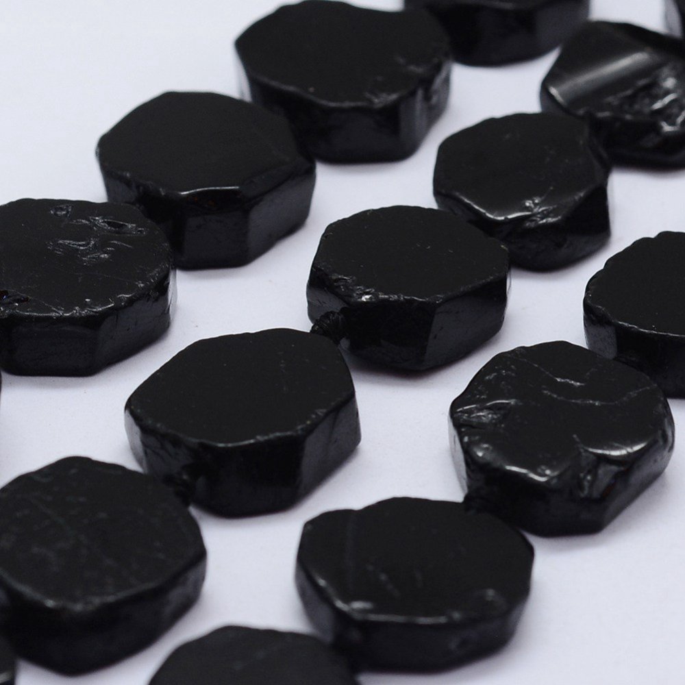 PandaHall Natural Black Tourmaline Beads Strands, Faceted, Flat Round, 15~17x17~19x5.5~6.5mm, Hole: 1mm; about 19pcs/strand, 16.5"(42cm)...