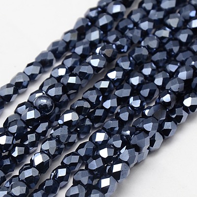 PandaHall Electroplate Glass Beads Strands, Full Luster Plated, Faceted, Cube, MidnightBlue, 4x4x4mm, Hole: 1mm, about 100pcs/strand, 15.7"...