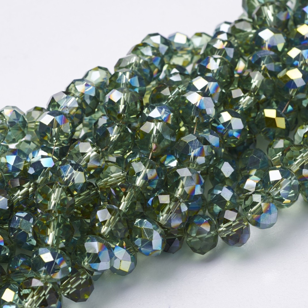 PandaHall Electroplate Glass Faceted Rondelle Beads Strands, Half Plated, Teal, 8x5mm, Hole: 1mm; about 72pcs/strand, 16.5" Glass Rondelle...