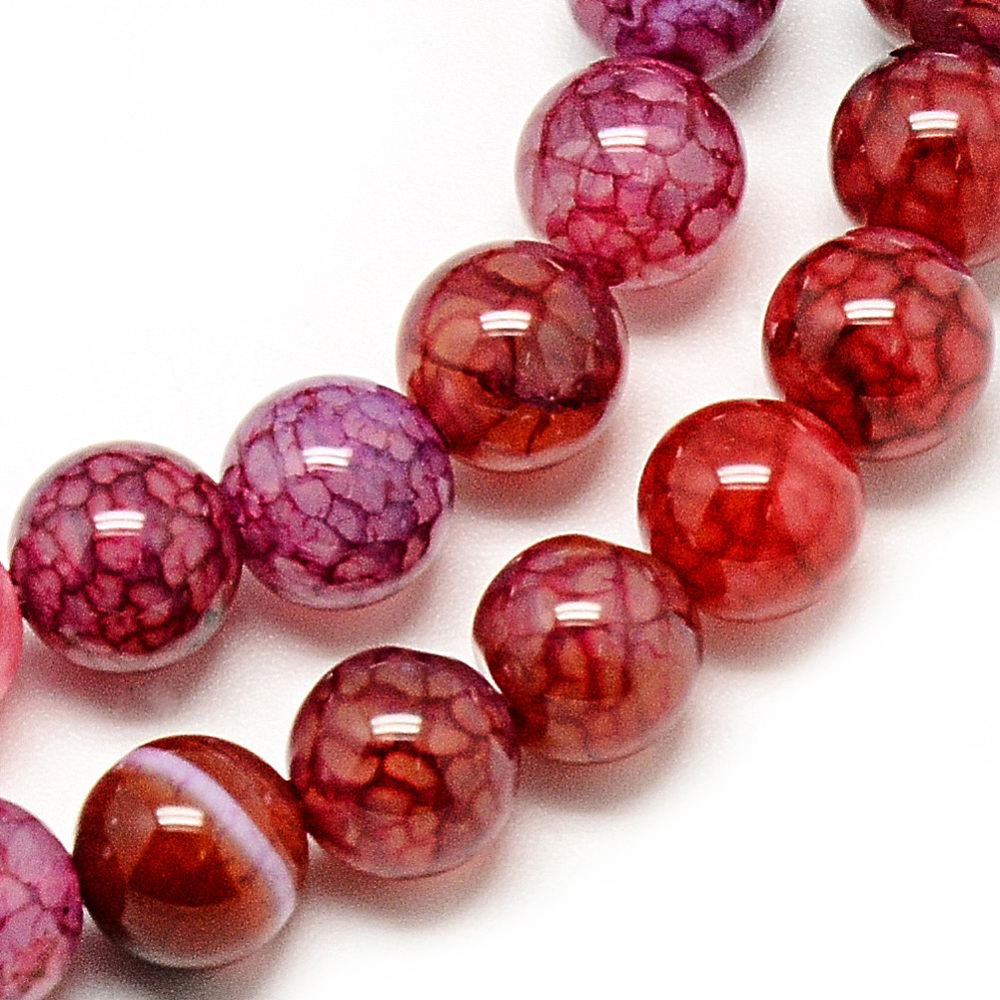 PandaHall Natural Dragon Veins Agate Beads Strands, Dyed, Round, Crimson, 8mm, Hole: 1mm; about 48pcs/strand, 14.96" Dragon Veins Agate...