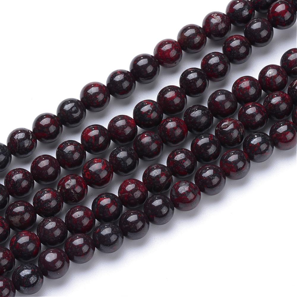 PandaHall Natural Bloodstone Bead Strands, Round, 8mm, Hole: 1mm; about 50pcs/strand, 15.7" Bloodstone Round