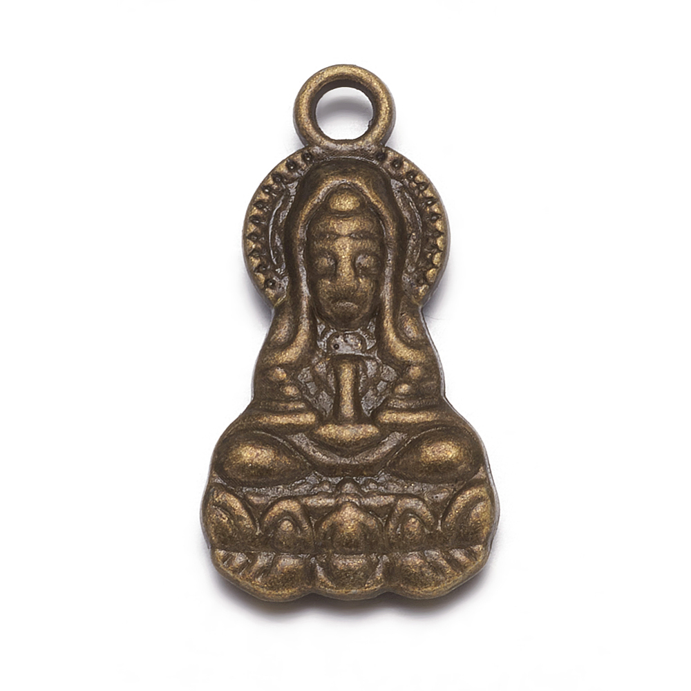 PandaHall Tibetan Style Pendants, Bodhisattva, Cadmium Free & Nickel Free & Lead Free, Antique Bronze, 26x14x4mm, Hole: 2mm Alloy Human