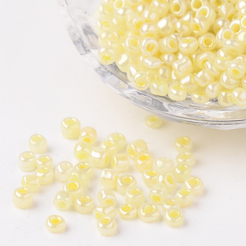 PandaHall DIY Craft Beads 6/0 Ceylon Round Glass Seed Beads, LightGoldenrodYellow, Size: about 4mm in diameter, hole:1.5mm, about 495pcs/50g...