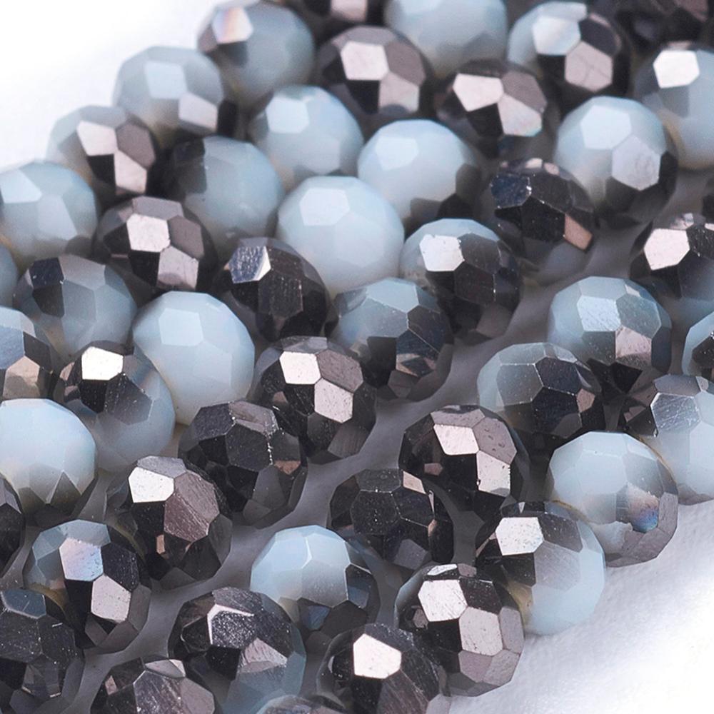 PandaHall Electroplate Glass Faceted Rondelle Beads Strands, Imitation Jade, Half Plated, Black, 3x2mm, Hole: 1mm; about 100pcs/strand, 10"...