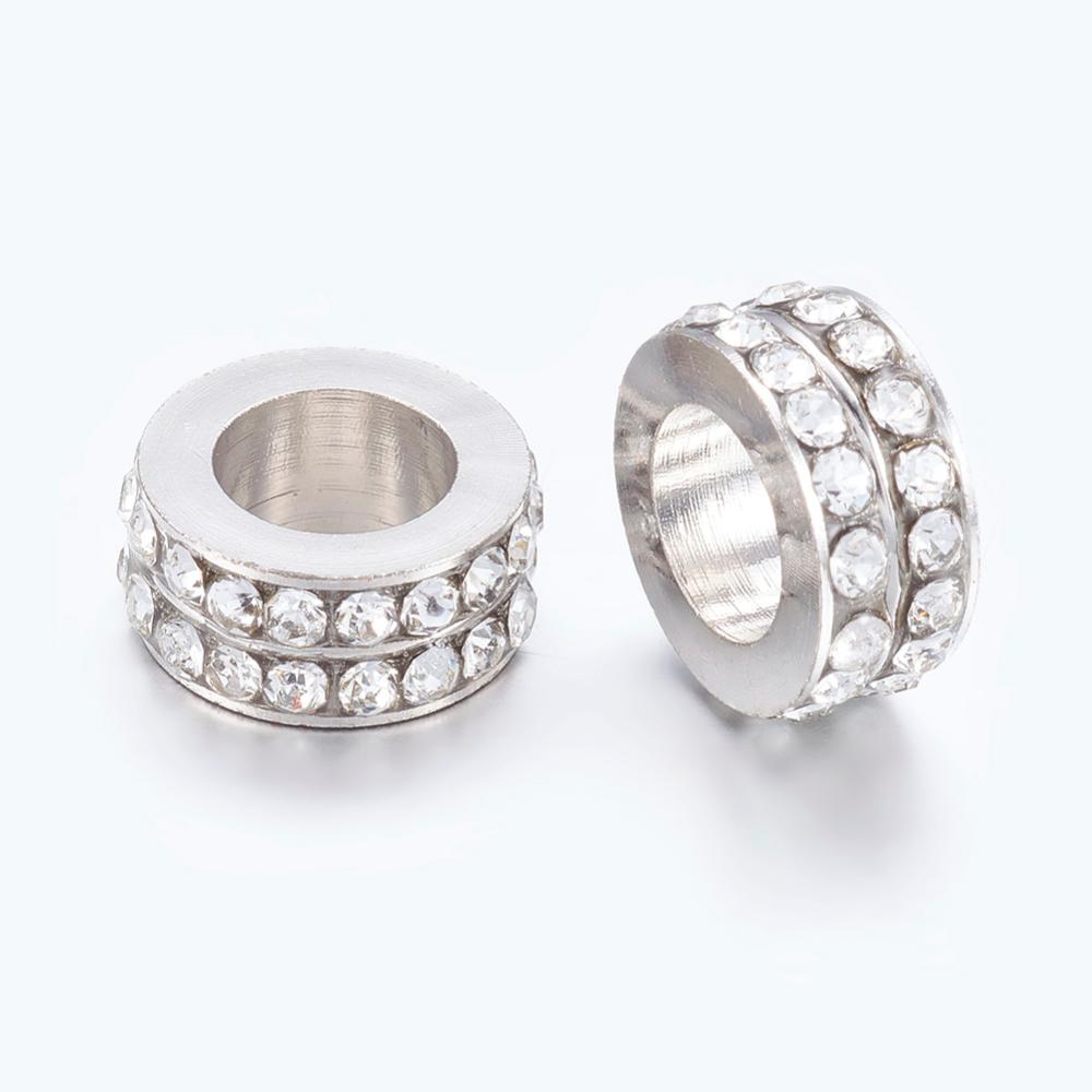 PandaHall Clear Platinum Plated Rondelle Large Hole Brass Rhinestone European Beads, about 11mm in diameter, 5mm thick, hole: 6mm Rondelle...