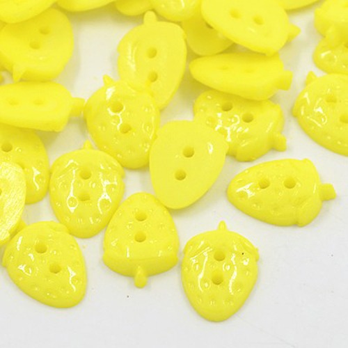 PandaHall Acrylic Strawberry Buttons, 2-Hole, Dyed, Yellow, 16x11x3.5mm, Hole: 1mm Acrylic Fruit Yellow