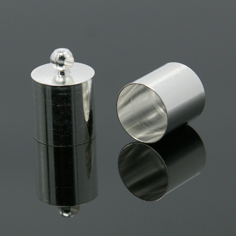 PandaHall 8mm Brass Silver Cord End Caps, 13x9mm, Hole: 1mm Brass