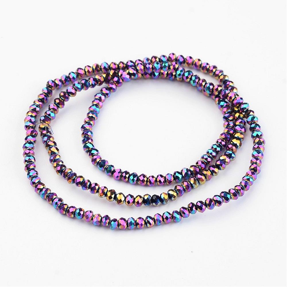 PandaHall Electroplate Glass Bead Strands, Faceted, Rondelle, Multi-color Plated, 3x2mm, Hole: 1mm; about 196pcs/strand, 16" Glass Rondelle