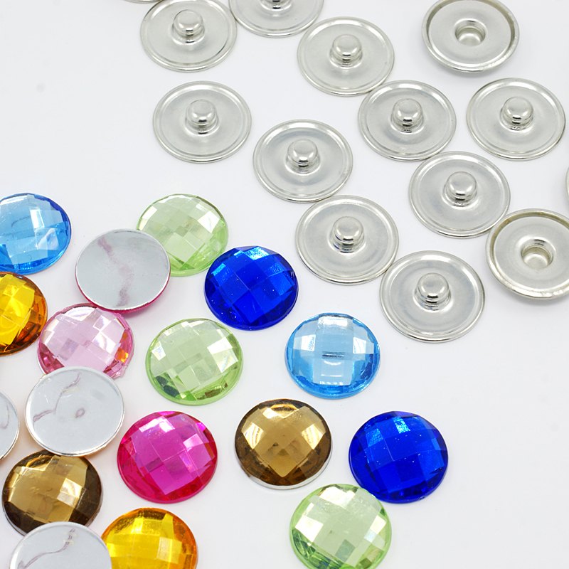 PandaHall DIY Snap Button Making, Faceted Imitation Taiwan Acrylic Rhinestone Cabochons and Brass Snap Buttons, Platinum, Button: 18x4mm;...