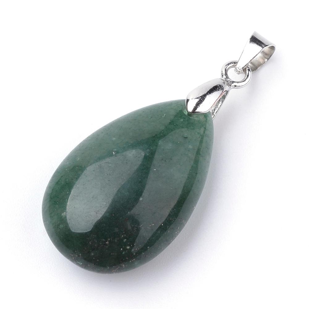 PandaHall Natural Green Aventurine Gemstone Pendants, with Alloy Findings, Drop, Platinum, 23~24x14x8mm, Hole: 4x5mm Green Aventurine Drop