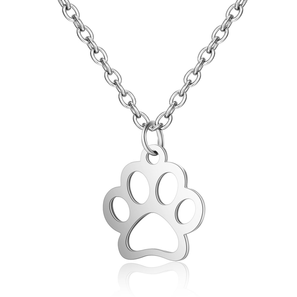 PandaHall 304 Stainless Steel Pendants Necklaces, Dog's Paw, Stainless Steel Color, 16.3''(40cm)x1mm Stainless Steel