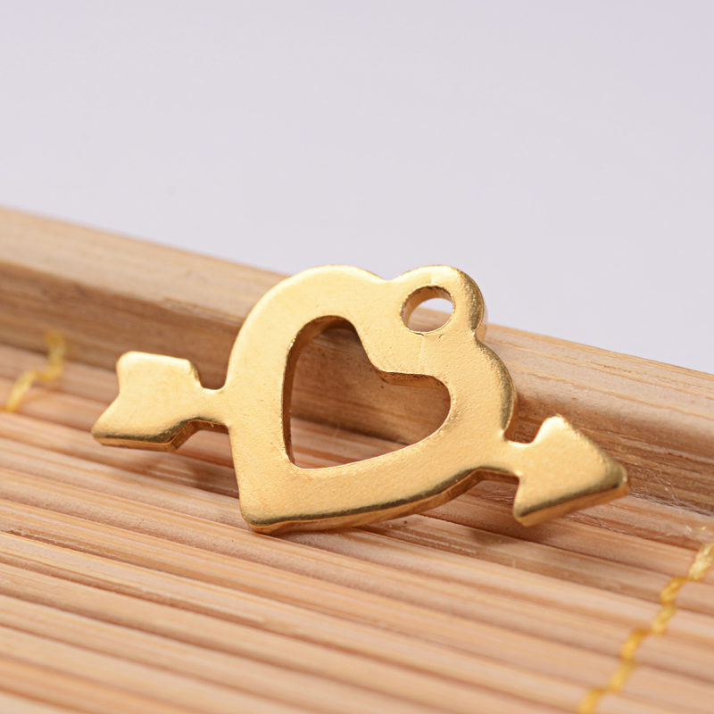 PandaHall 304 Stainless Steel Charms, Heart and Arrow, Golden, 21.5x12x1mm, Hole: 2mm Stainless Steel Heart