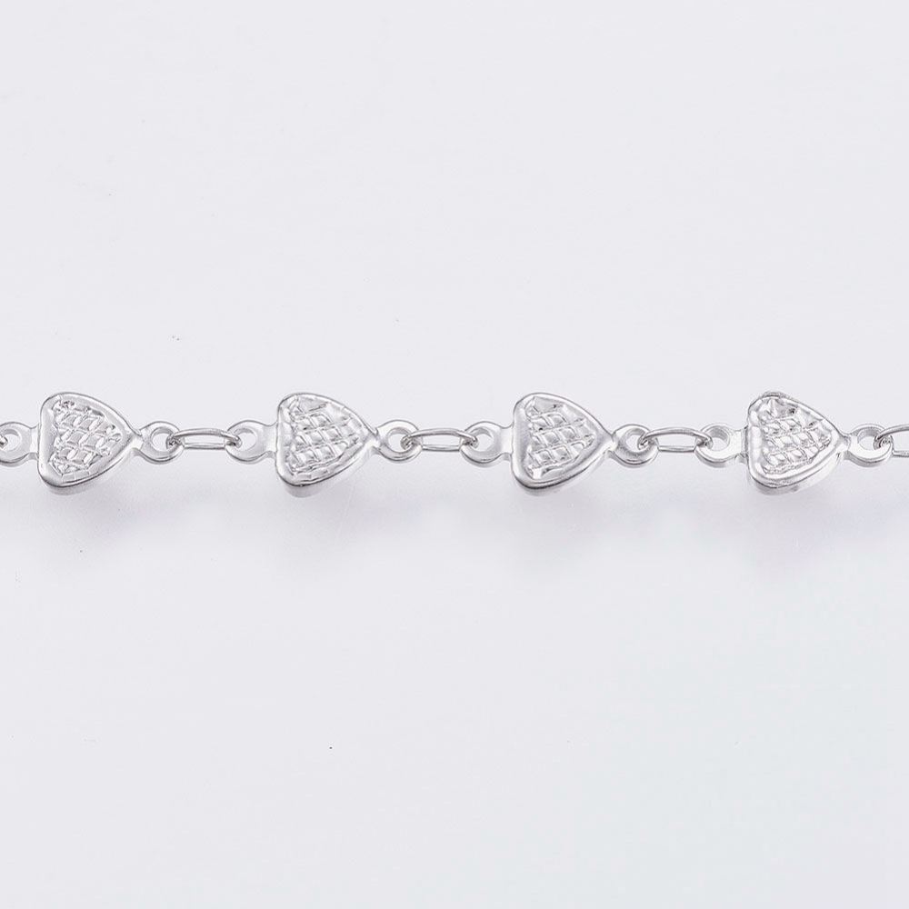 PandaHall Handmade 304 Stainless Steel Bar Link Chains, with Spool, Heart, Stainless Steel Color, 10x5x1mm; about 10m/roll Stainless Steel