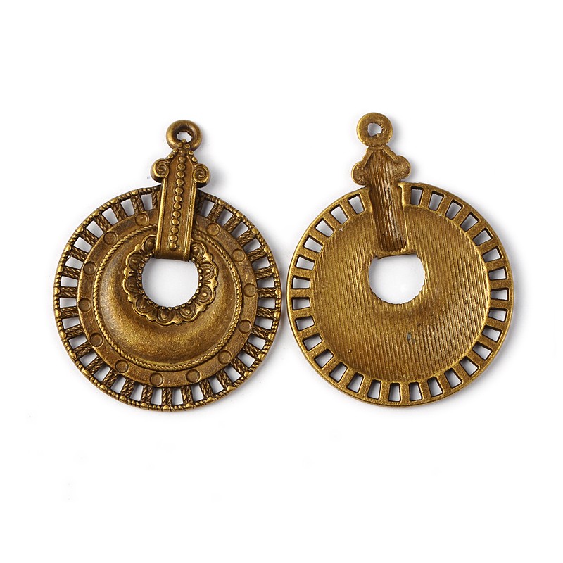PandaHall Antique Bronze Flat Round Alloy Pendants, Lead Free & Cadmium Free & Nickel Free, 40x30x2mm, Hole: 1.5mm Alloy Flat Round