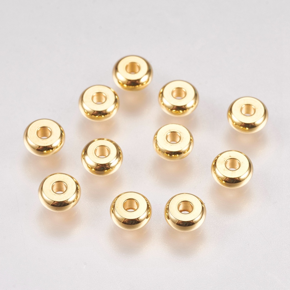 PandaHall 304 Stainless Steel Crimp Beads, Rondelle, Golden, 5x2mm, Hole: 1mm Stainless Steel Rondelle