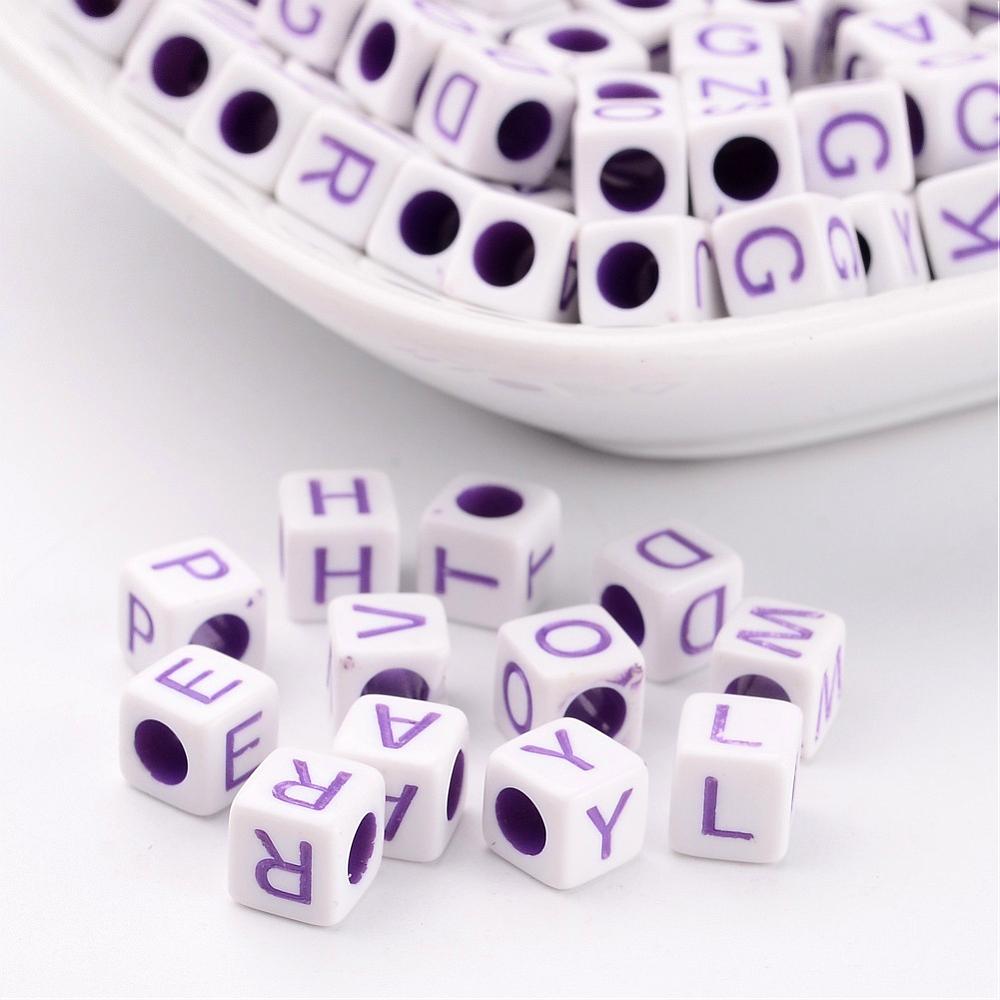 PandaHall Mixed Cube with Letter Opaque Acrylic Beads, MediumOrchid, 6x6x6mm, Hole: 3mm; about 3100pcs/500g Acrylic Cube Purple
