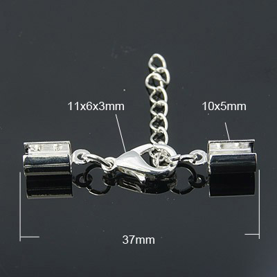 PandaHall Brass Ends with Extender Chain, Adjustable, with Alloy Lobster Claw Clasps, Silver Color, 35x11mm, Hole: 4mm, tail chain: about...